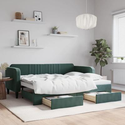 Slaapbank onderschuifbed en lades 90x200 cm fluweel donkergroen