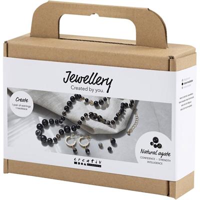 Creativ Company Mini hobbyset sieraden, halsketting en oorbellen, zwart, wit, 1 doos