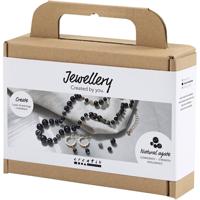 Creativ Company Mini hobbyset sieraden, halsketting en oorbellen, zwart, wit, 1 doos - thumbnail