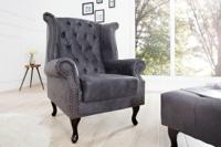 Chesterfield vleugelfauteuil antiekgrijs met knoopstiksel en veerkern - 37473 - thumbnail
