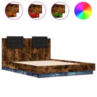 Bedframe met hoofdbord en LED gerookt eikenkleur 120x200 cm - thumbnail