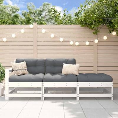 3-delige Loungeset met kussens massief hout wit