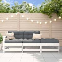 3-delige Loungeset met kussens massief hout wit - thumbnail