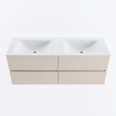 MONDIAZ VICA 130cm badmeubel onderkast Linen 4 lades. Wastafel CLOUD dubbel 2 kraangaten, kleur Talc.