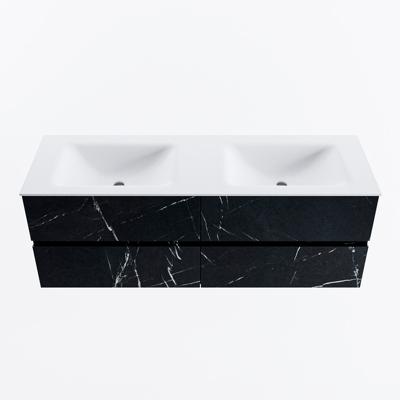 MONDIAZ VICA 140cm badmeubel onderkast Marquina 4 lades. Wastafel CLOUD dubbel 2 kraangaten, kleur Talc.