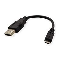 ROLINE USB 2.0 Kabel, USB A Male - Micro USB B Male, zwart, 0,15 m - thumbnail