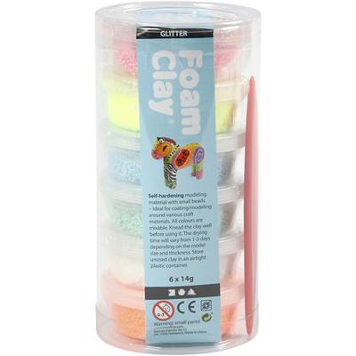 Foam Clay pastel kleuren glitter, 6x14gr. - thumbnail