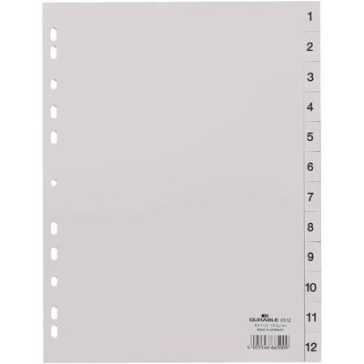 Durable 6512 Register DIN A4 1-12 Kunststof Grijs 12 tabbladen Bedrukte tabs 651210