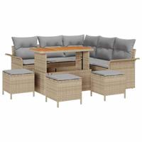 Tuinbankenset met kussen 9 pcs Beige poly rattan - thumbnail
