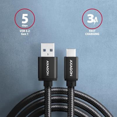 AXAGON USB-kabel USB 3.2 Gen1 USB-C stekker, USB-A stekker 1.00 m Zwart Vergulde steekcontacten BUCM3-AM10AB