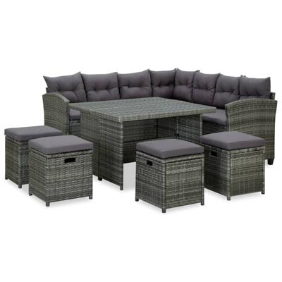 6-delige Loungeset met kussens poly rattan grijs