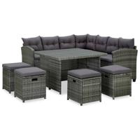 6-delige Loungeset met kussens poly rattan grijs - thumbnail