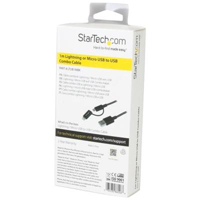 StarTech 2-in-1 Lightning/Micro USB naar USB kabel 1m zwart