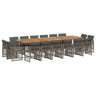 17-delige Tuinset met kussens poly rattan grijs