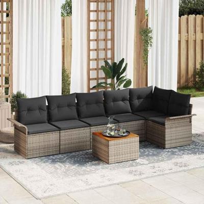 Tuinbankenset met kussen 7 pcs Grijs poly rattan