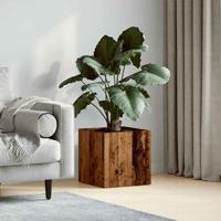 Plantenbak 40x40x40 cm bewerkt hout oud houtkleurig - thumbnail