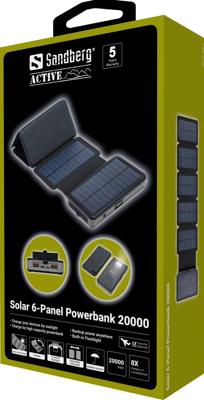 Sandberg Solar 6-Panel Powerbank 20000 Lithium-Polymeer (LiPo) 20000 mAh Zwart