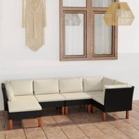 6-delige Loungeset met kussens poly rattan zwart - thumbnail