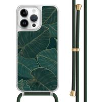 iPhone 14 Pro Max hoesje met groen koord - Monstera leaves - thumbnail
