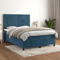 Boxspring met matras fluweel donkerblauw 140x190 cm - thumbnail