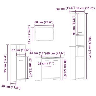 4-delige Badkamermeubelset bewerkt hout oud houtkleurig