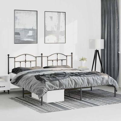 Bedframe met hoofdbord metaal zwart 193x203 cm