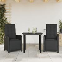3-delige Bistroset met kussens poly rattan zwart - thumbnail