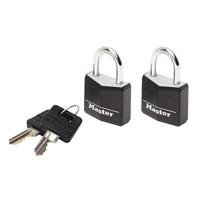 Masterlock 2 x 20mm | 11mm steel shackle, 3mm diam. | 3-pin cylinder | keyed alik | Zwart - 9120EURTBLK - thumbnail