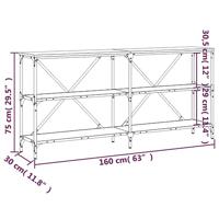 Wandtafel 160x30x75 cm bewerkt hout en ijzer grijs sonoma eiken - thumbnail