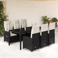 7-delige Bistroset met kussens poly rattan zwart - thumbnail