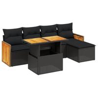 6-delige Loungeset met kussens poly rattan zwart - thumbnail