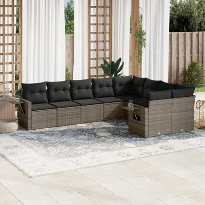 9-delige Loungeset met kussens poly rattan grijs - thumbnail