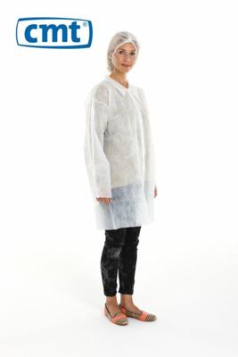 Bezoekersjas CMT XXL non-woven drukknopen 104cm lang PP wit 100 stuks