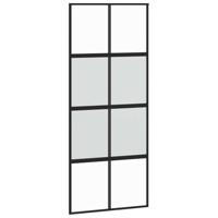 Schuifdeur met beslagset 90x205 cm gehard glas zwart - thumbnail