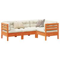 4-delige Loungeset met kussens massief grenenhout wasbruin - thumbnail