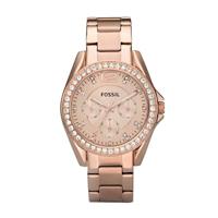 Fossil Dames Riley multifunctioneel Rosegoudkleurig roestvrijstalen horloge ES2811 - thumbnail