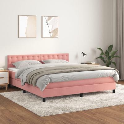 Boxspring met matras fluweel roze 180x200 cm