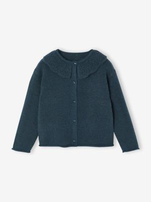 Meisjesvestje met sierkraag en opengewerkte details petrolblauw