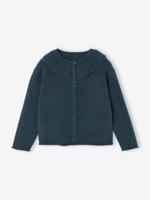 Meisjesvestje met sierkraag en opengewerkte details petrolblauw - thumbnail