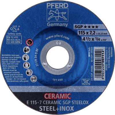 PFERD TOOLS 62211300 E 115-7 CERAMIC SGP STEELOX Afbraamschijf gebogen Diameter 115 mm Boordiameter 22.23 mm RVS, Staal 10 stuk(s)