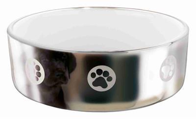 TRIXIE VOERBAK POOT KERAMIEK ZILVER / WIT 19X19 CM 1,5 LTR