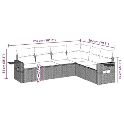 6-delige Loungeset met kussens poly rattan zwart