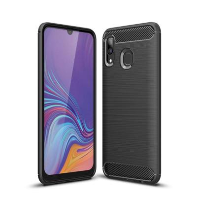 Geborsteld textuur Carbon Fiber schokbestendig TPU Case voor Galaxy A30 (zwart)