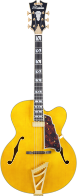 D'Angelico Excel EXL1 Amber semi-akoestische gitaar met deluxe hardshell koffer mini HH