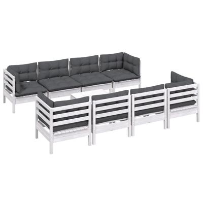 9-delige Loungeset met kussens massief grenenhout - thumbnail