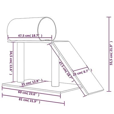 vidaXL Kattenmeubel met tunnel en ladder 55,5 cm lichtgrijs, kattentoren, kattenboom, kattenkrabtoren, kattenkrabpaal, kattenspeelmeubel