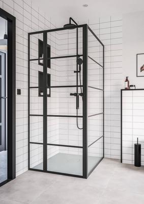 Saqu Miralo industriële douchecabine met draaideur incl. antikalk 90x120x200cm mat zwart