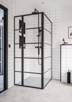 Saqu Miralo industriële douchecabine met draaideur incl. antikalk 90x120x200cm mat zwart - thumbnail