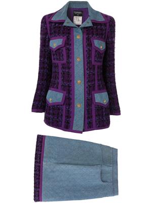 Chanel Pre-Owned quilted denim skirt suit - PURPLE Chanel Pre-Owned quilted denim skirt suit - PURPLE