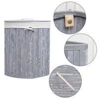 Homestyle Pro ronde opvouwbare bamboe wasmand 35x50 cm grijs/wit - thumbnail